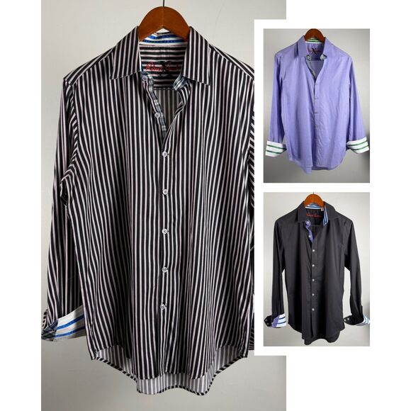 3 Robert Graham Men’s Shirt Bundle, Size Medium – Three Piece Lot, 100% Cotton - Picture 1 of 15